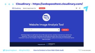 @sophiegibson #BrightonSEO How to Conduct a Core Web Vitals Audit
Cloudinary - https://webspeedtest.cloudinary.com/
 