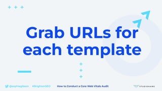 @sophiegibson #BrightonSEO How to Conduct a Core Web Vitals Audit
Grab URLs for
each template
 