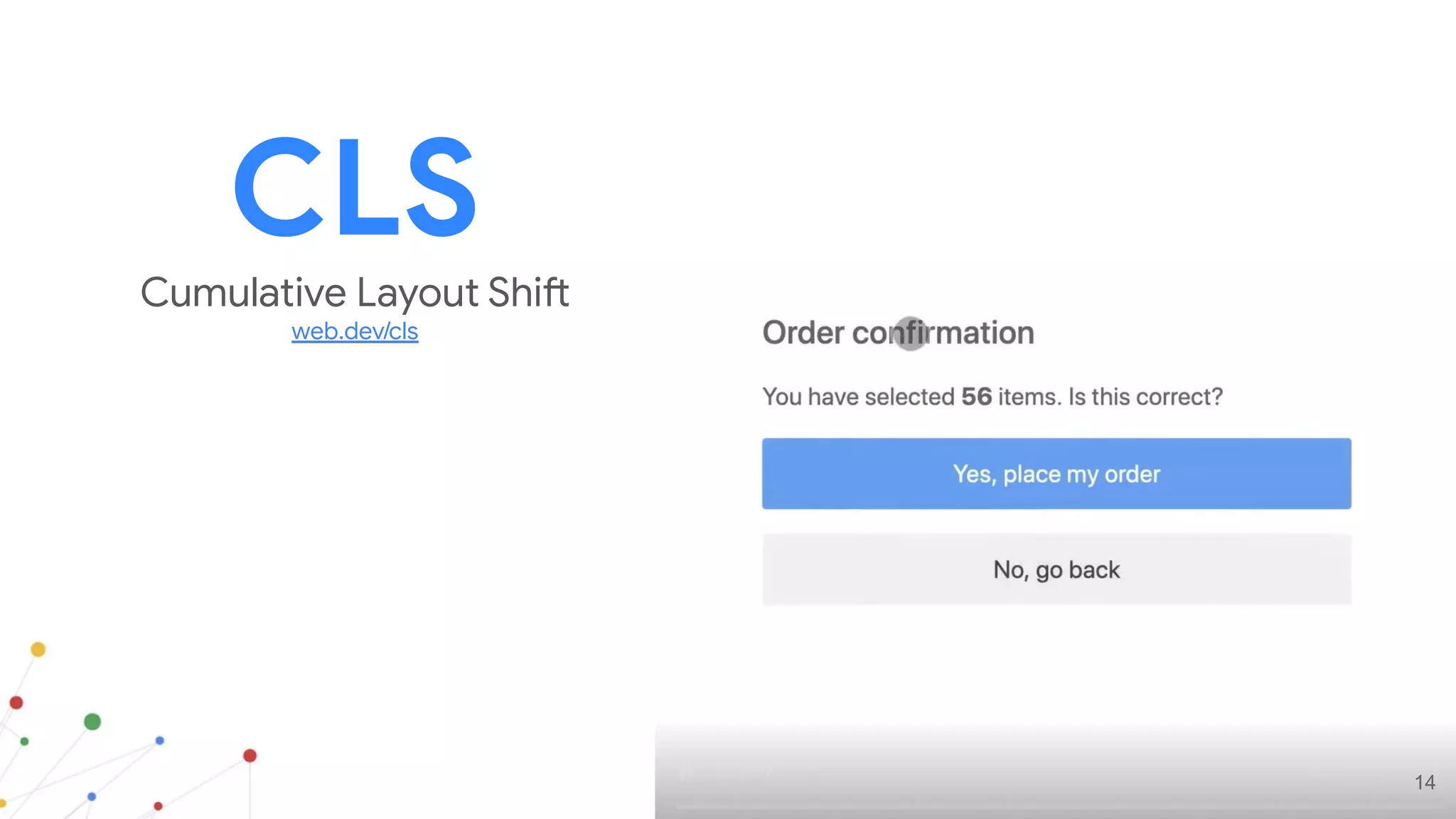 CLS
Cumulative Layout Shift
web.dev/cls
14
 