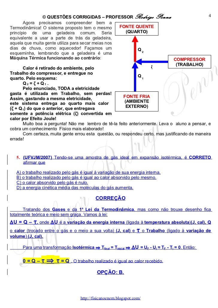 Prova de fisica 2 ano termodinamica Prova de fisica 2 ano termodinamica