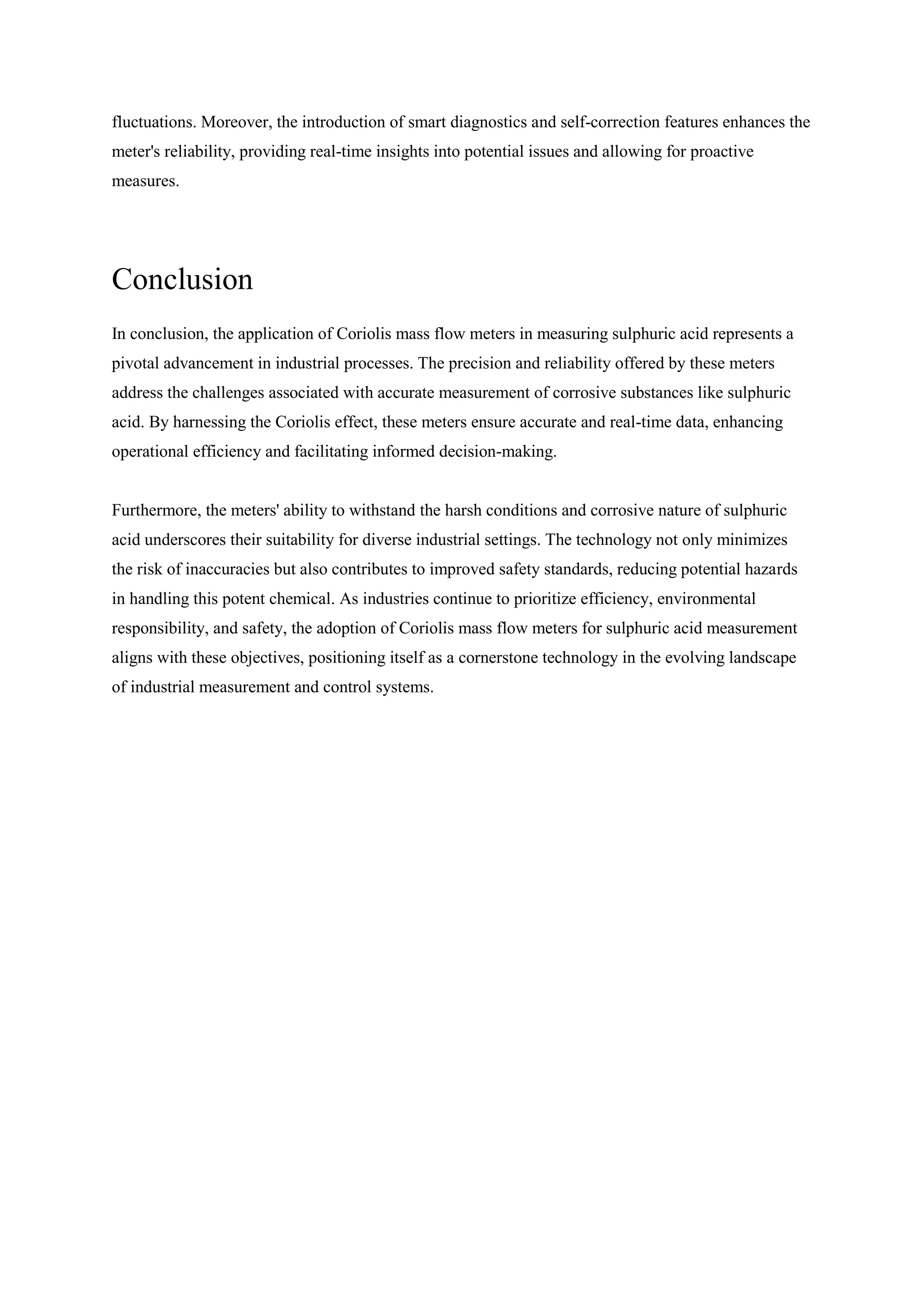 Coriolis Mass Flow Meter For Sulphuric Acid Measurement | DOCX
