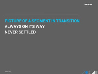 PICTURE OF A SEGMENT IN TRANSITION
ALWAYS ON ITS WAY
NEVER SETTLED




MARCH / 2013
 