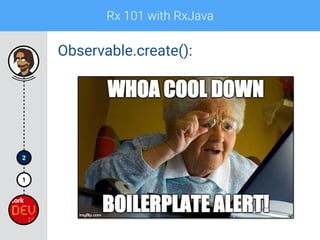 Rx 101 with RxJava
1
2
Observable.create():
 