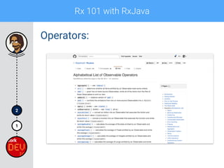 Rx 101 with RxJava
1
2
Operators:
 