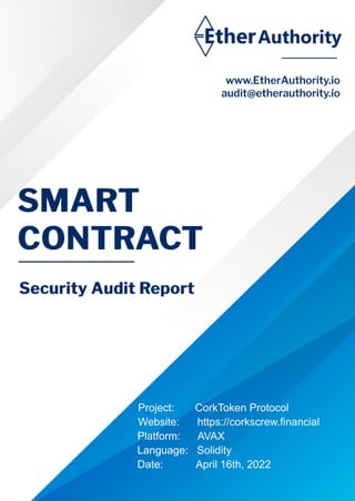 Cork Token – Smart Contract Security Audit Report by EtherAuthority | PDF