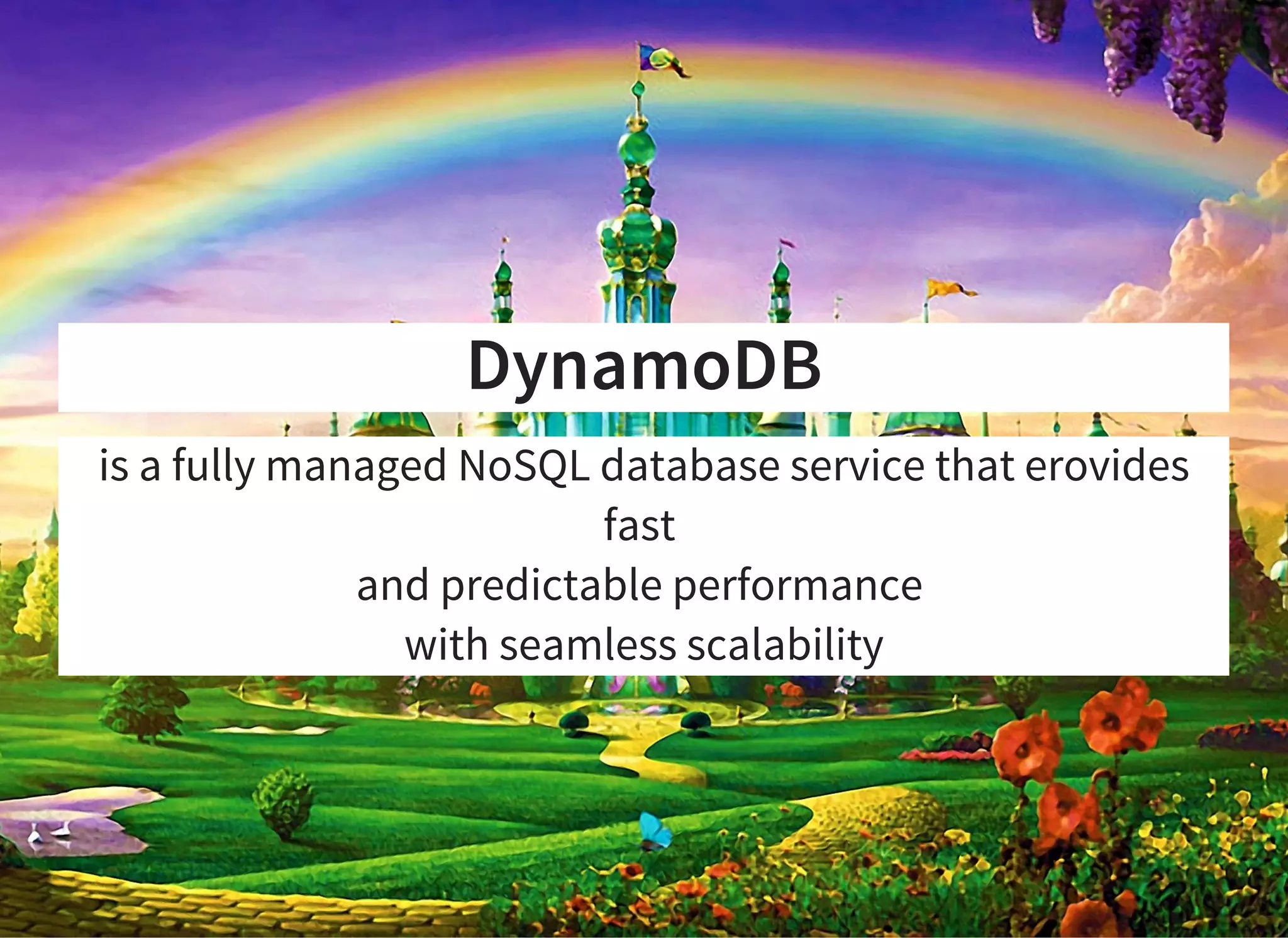 DynamoDB
is a fully managed NoSQL database service that erovides
fast
and predictable performance
with seamless scalability
 