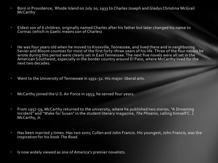 Cormac Mccarthy author presentation