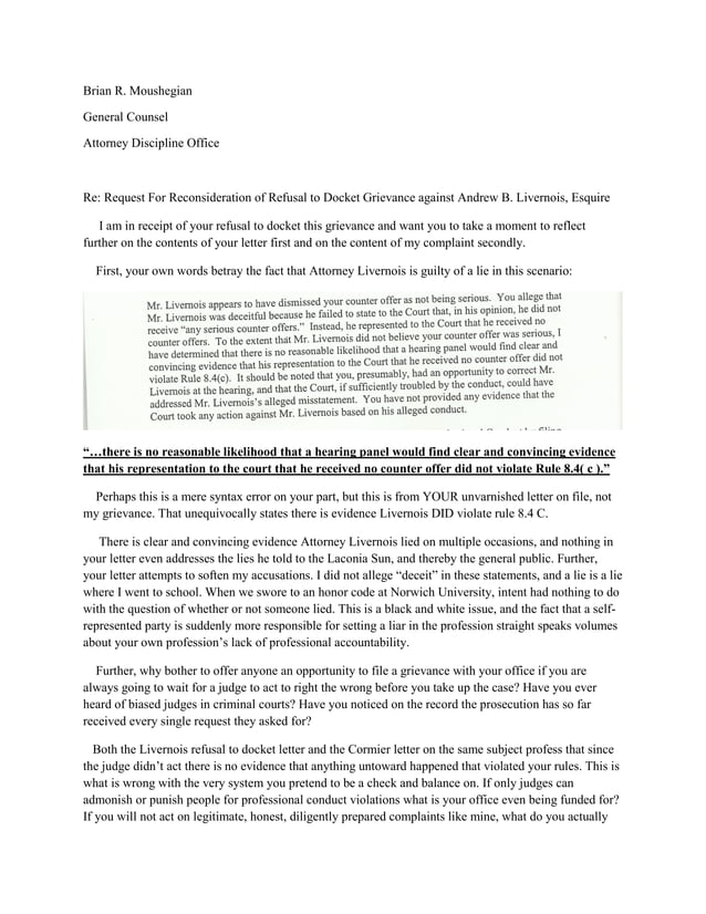 Response Letter to NH Attorney Discipline Committee Refusing to Docket