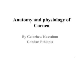 Anatomy and physiology of
Cornea
By Getachew Kassahun
Gondar, Ethiopia
1
 