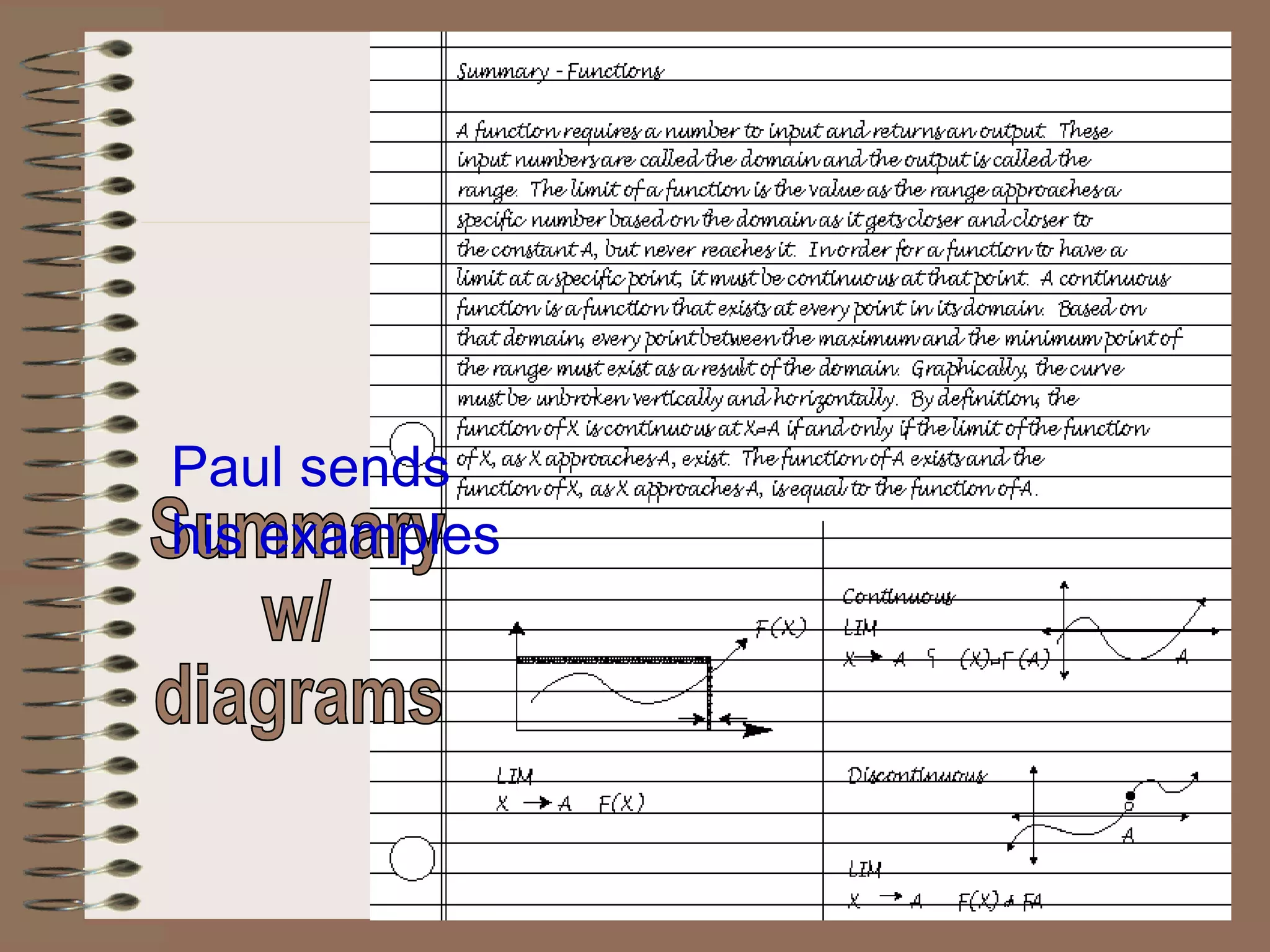 Summary  w/  diagrams Paul sends  his examples 