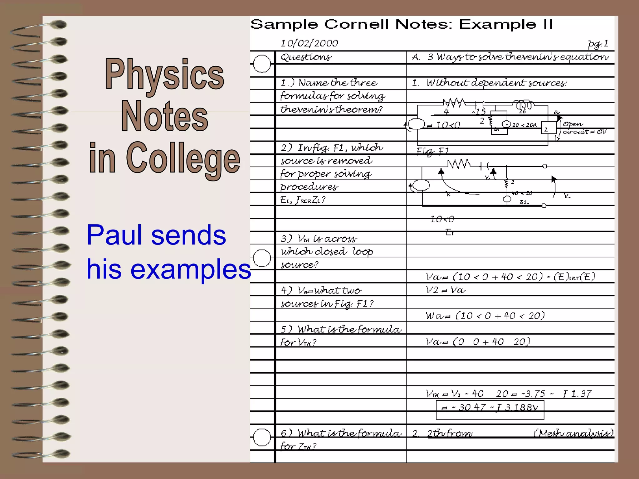 Physics  Notes  in College Paul sends  his examples 