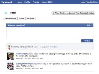 The User Multiface
     Browser • SMS • IM • RSS reader

Clients: iPhone • Blackberry • desktop • SMS

   Lifestream aggregator, Facebook, blogs

                     …
 