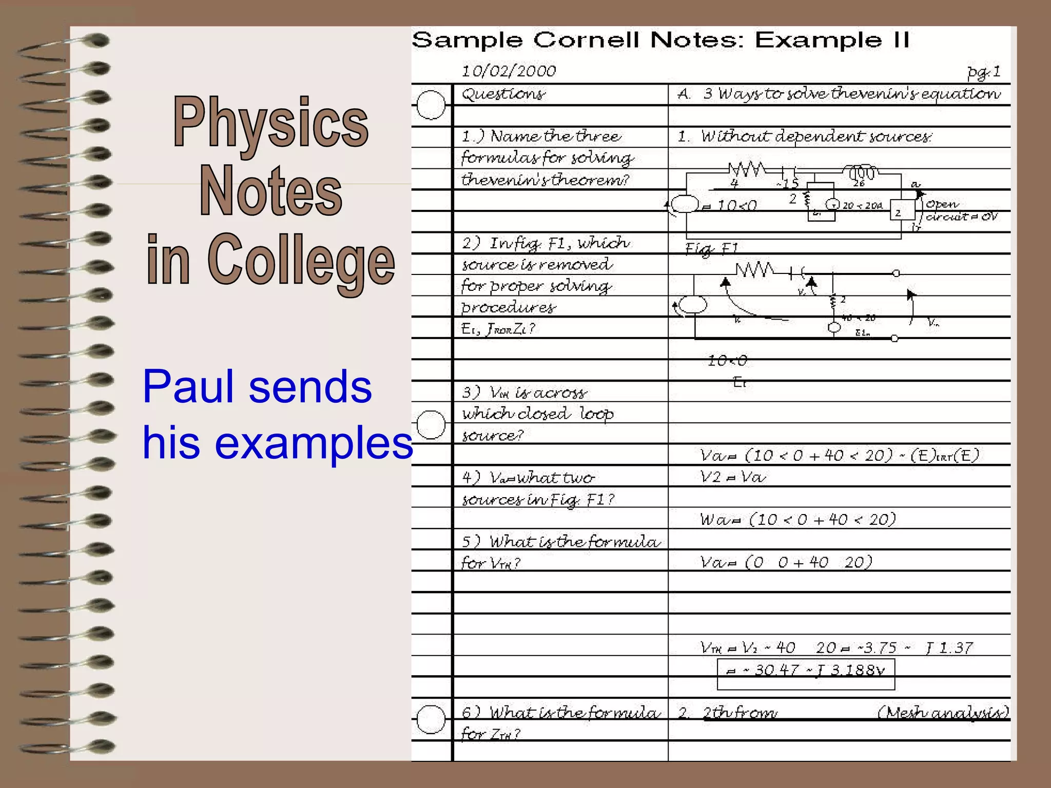 Physics  Notes  in College Paul sends  his examples 