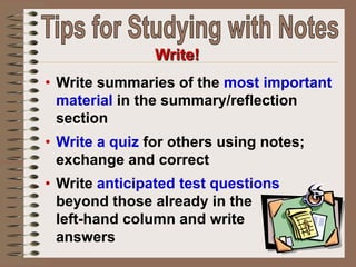 Info you think would go good on an essay test.