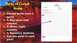 Corny Notes Introduction to Cornell notes for highschool students | PDF