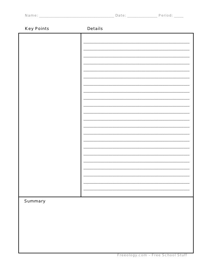 cornell notes format note format