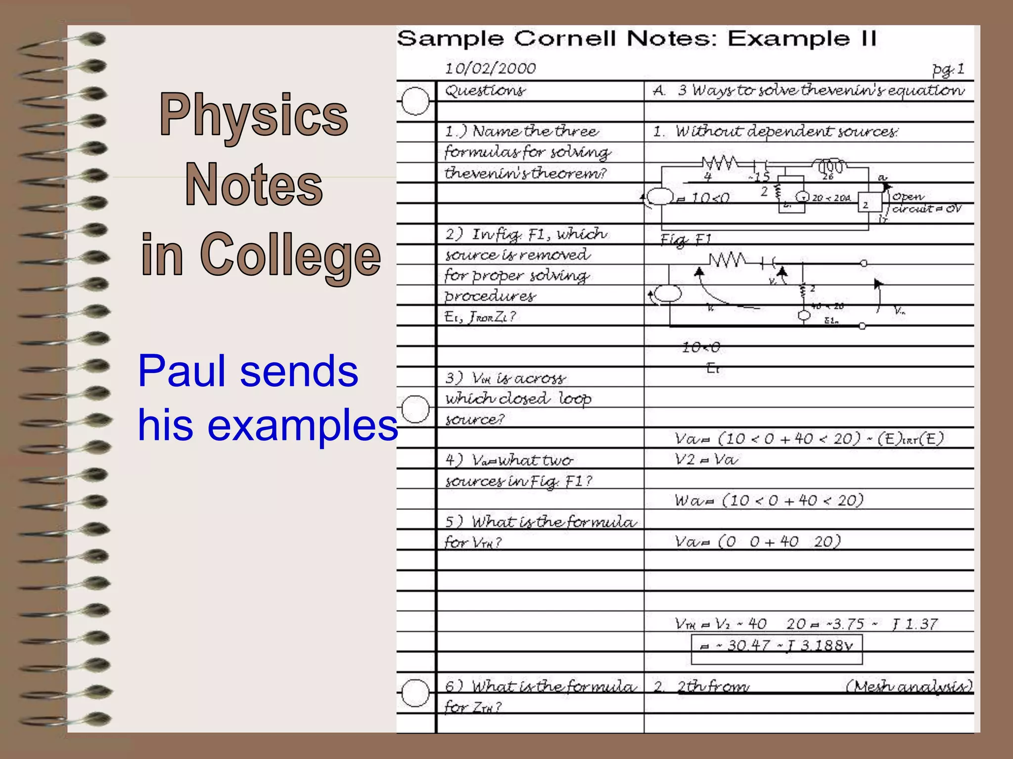 Paul sends
his examples
 