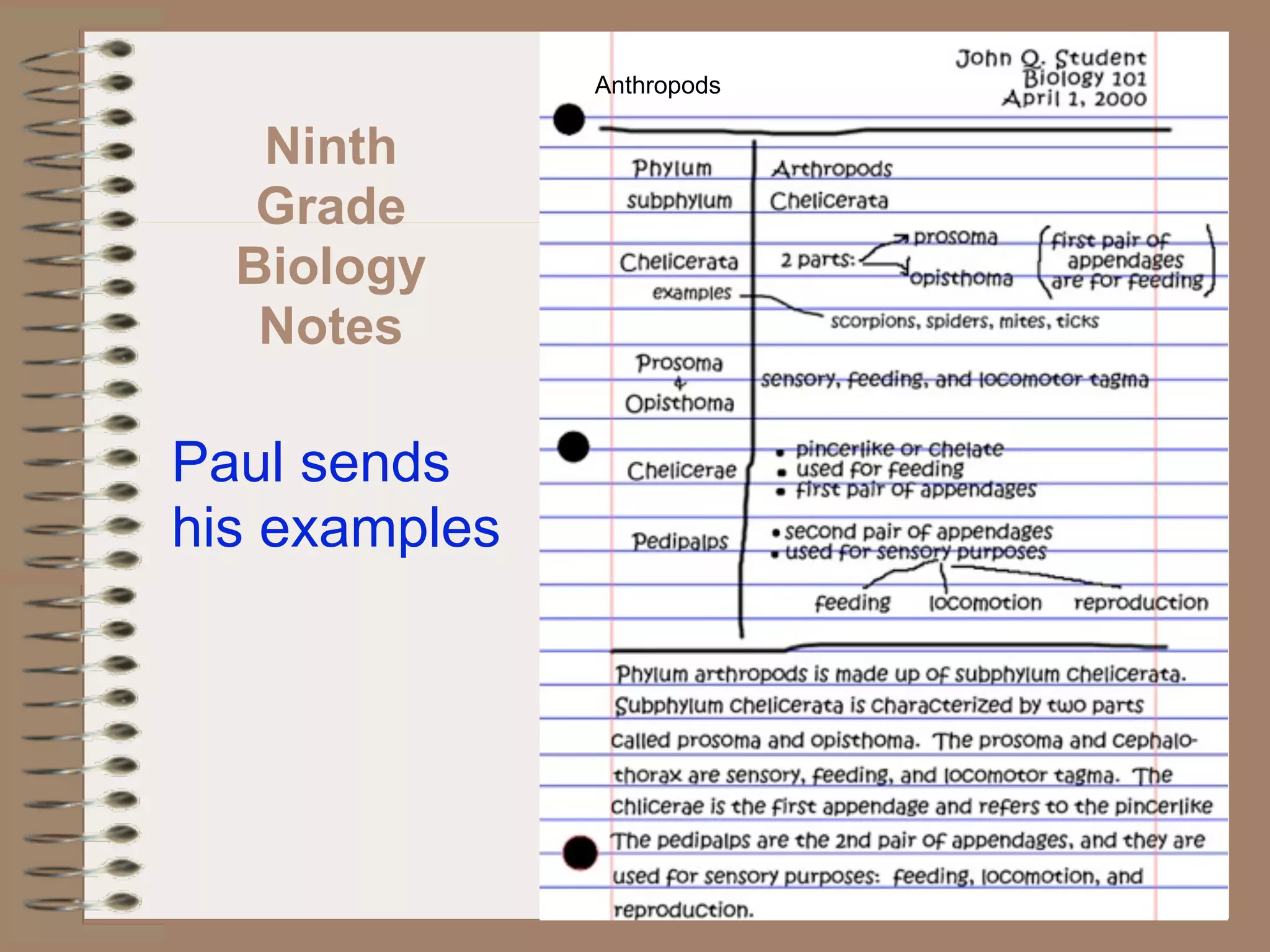 Anthropods

   Ninth
   Grade
  Biology
   Notes

Paul sends
his examples
 