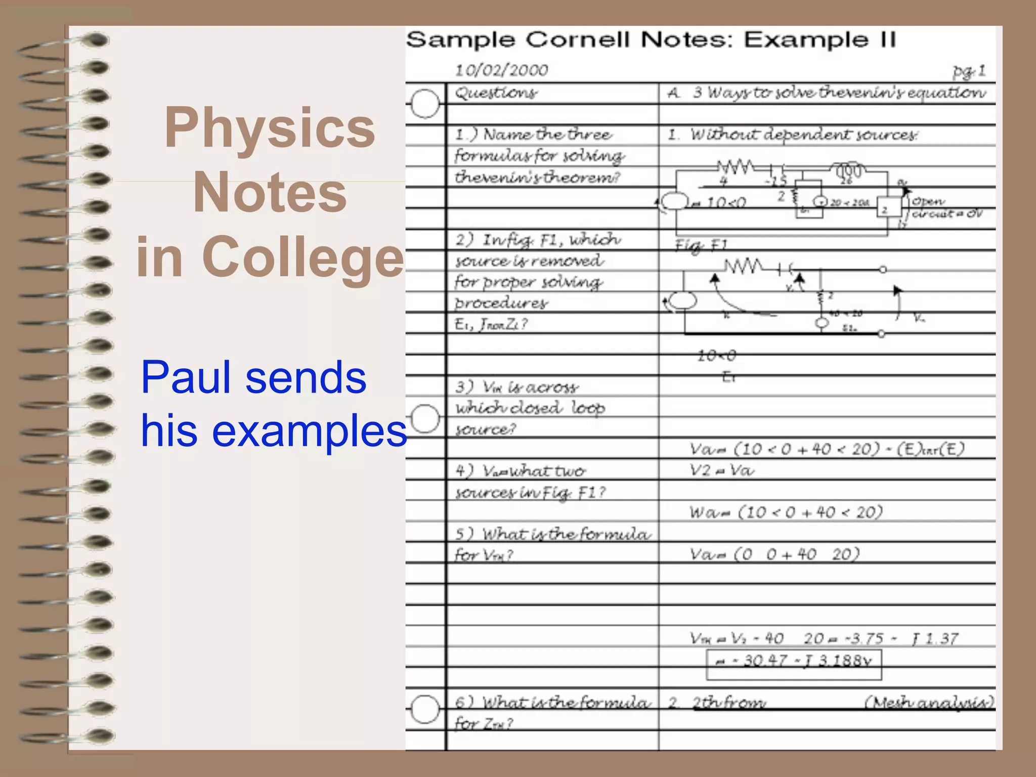 Physics
  Notes
in College

Paul sends
his examples
 