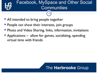 Facebook, MySpace and Other Social
                   Communities
                              19

 All intended to brin...