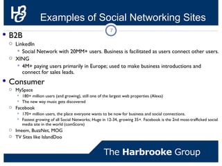 Examples of Social Networking Sites
                                                           7
 B2B
     LinkedIn
 
  ...
