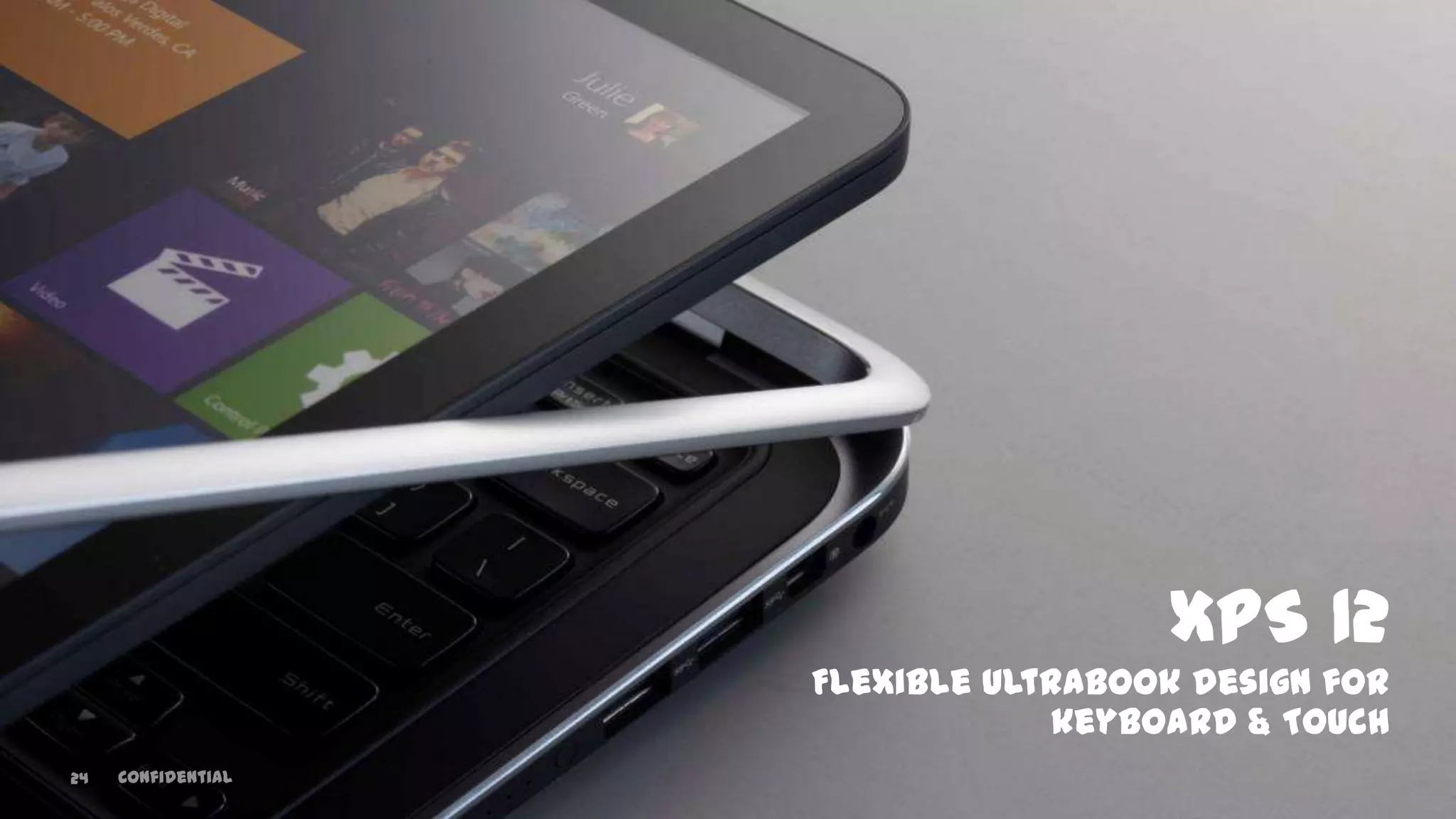 DPF-0035 Define Phase Exit
XPS 12
Flexible Ultrabook design for
keyboard & Touch
24 Confidential
 