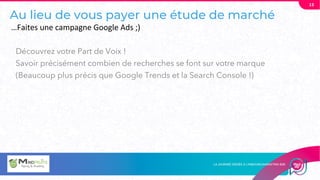 Au lieu de vous payer une étude de marché
Découvrez votre Part de Voix !
Savoir précisément combien de recherches se font sur votre marque
(Beaucoup plus précis que Google Trends et la Search Console !)
13
…Faites une campagne Google Ads ;)
 