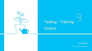 Presenting By
Toufiqur Rahman (012201030)
Testing - Training
Corpus
12
 
