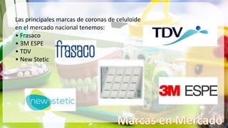 Las principales marcas de coronas de celuloide
en el mercado nacional tenemos:
• Frasaco
• 3M ESPE
• TDV
• New Stetic
 