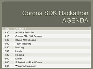Corona SDK HackathonAGENDA 