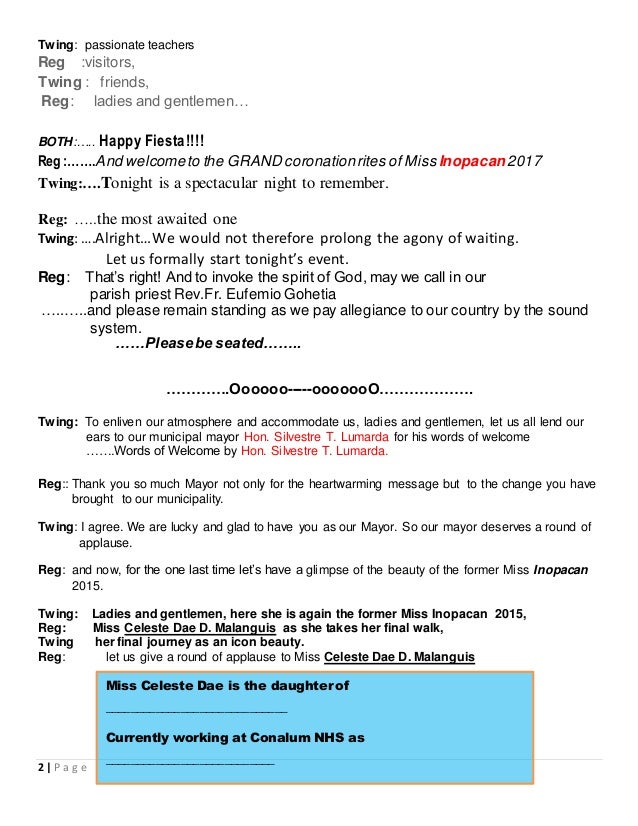 Coronation Script Miss Inopacan 2017