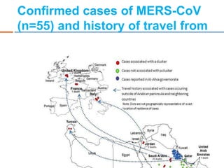 Confirmed cases of MERS-CoV
(n=55) and history of travel from
the Arabian Peninsula
 