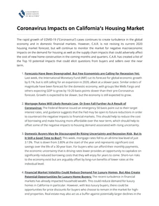 Corona virus 10 Potential Impacts on California Real Estate Markets