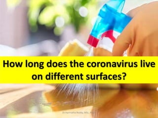 How long does the coronavirus live
on different surfaces?
Dr.Harinatha Reddy, MSc, Ph.D.
 