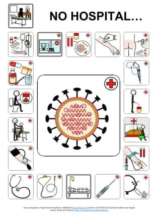 Autor pictogramas: Sergio Palao Procedencia: ARASAAC (http://arasaac.org Licencia: CC (BY-NC-SA) Propiedad: Gobierno de Aragón
Autora: Nerea Ortiz Moreno https://compartiresvivirweb.wordpress.
NO HOSPITAL…
 