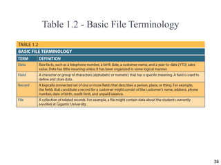 Table 1.2 - Basic File Terminology
38
 