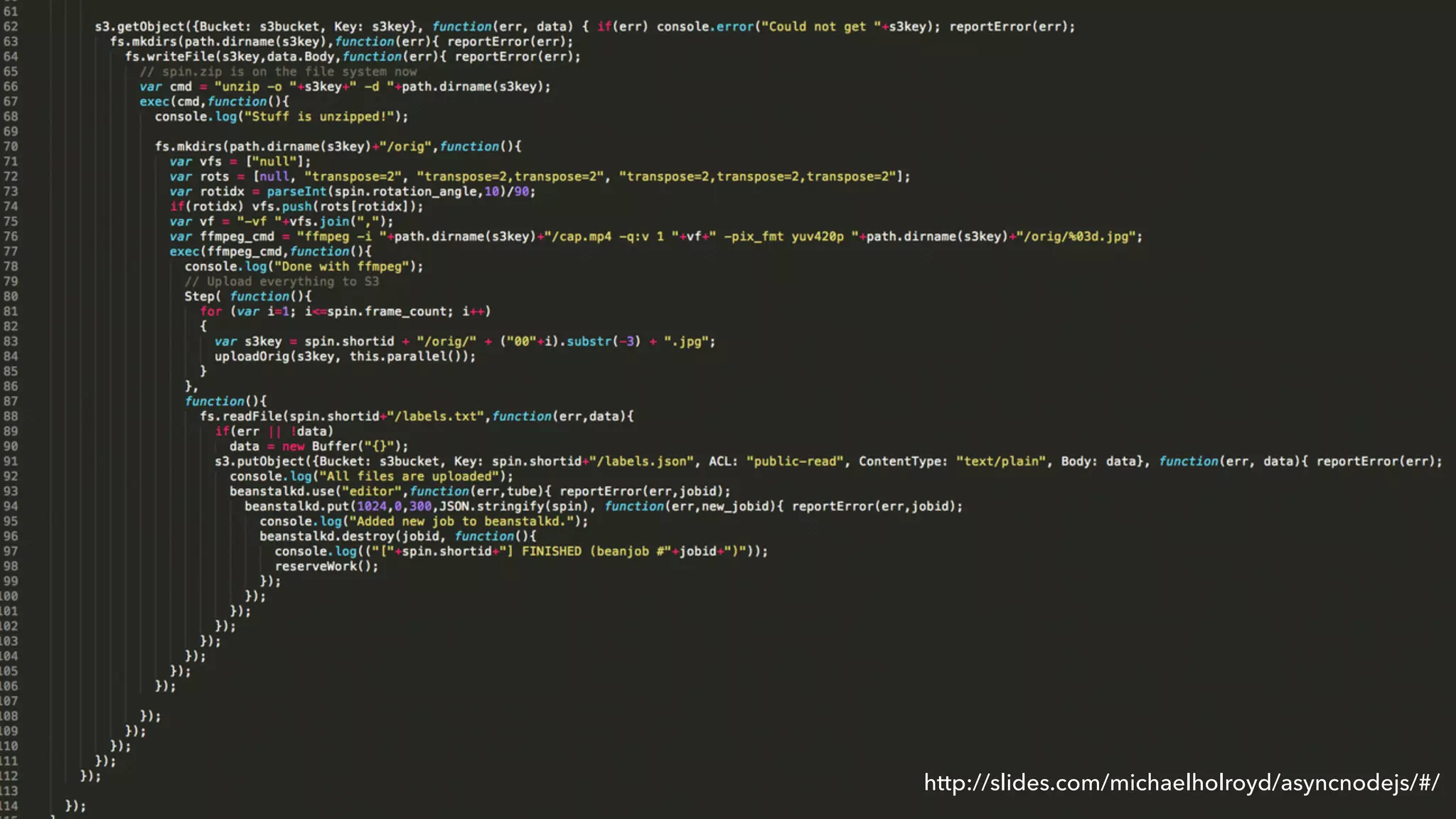 http://slides.com/michaelholroyd/asyncnodejs/#/ 