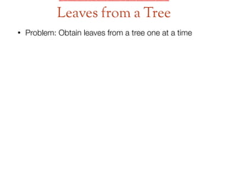 • Problem: Obtain leaves from a tree one at a time
Leaves from a Tree
 