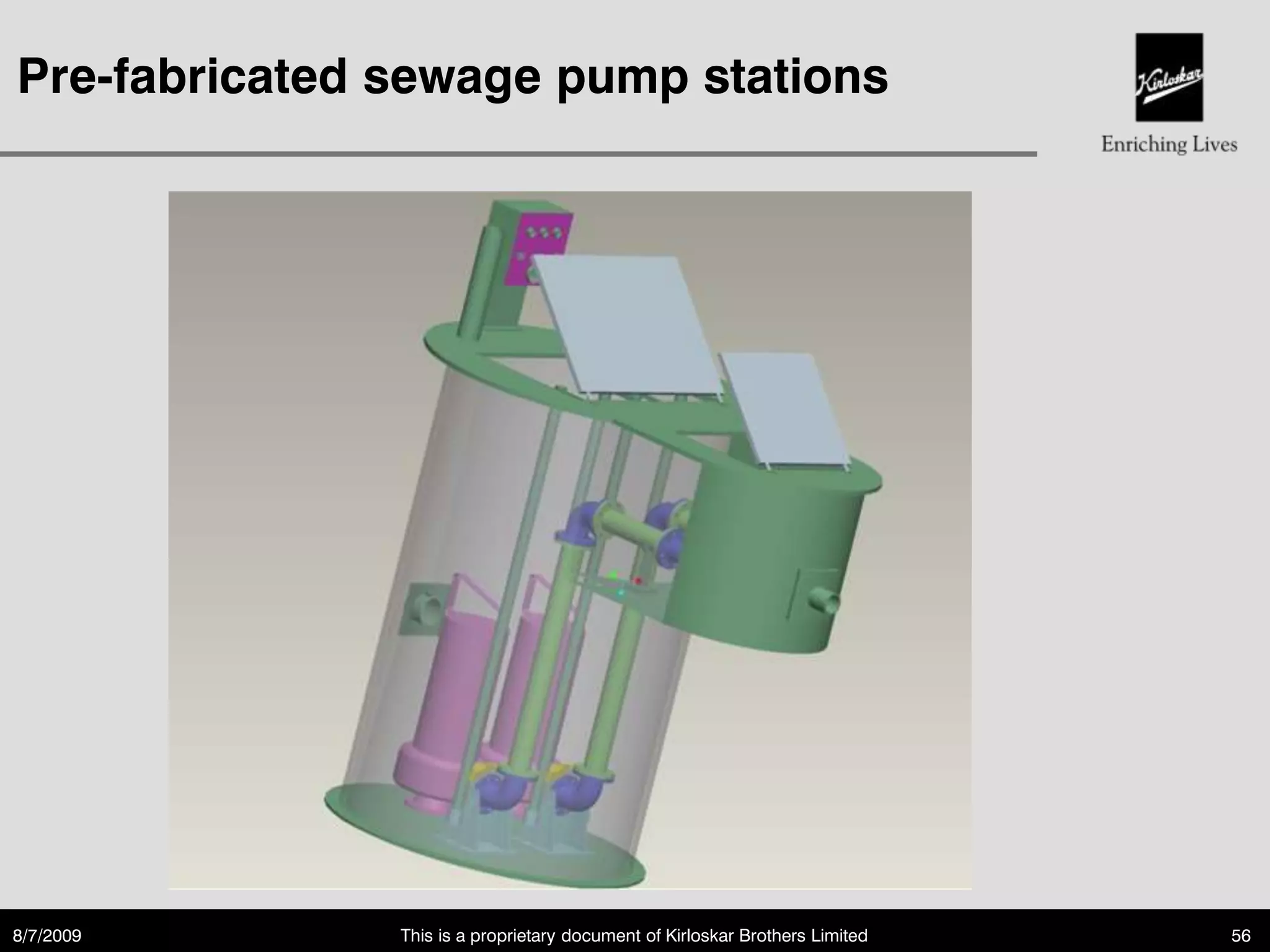 Pre-fabricated sewage pump stations




8/7/2009       This is a proprietary document of Kirloskar Brothers Limited   56
 