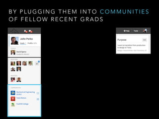 B Y P L U G G I N G T H E M I N T O C O M M U N I T I E S
O F F E L L O W R E C E N T G R A D S