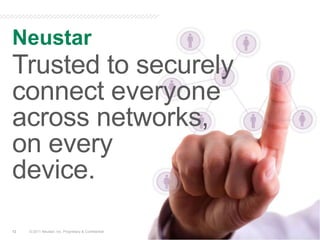 Neustar© 2011 Neustar, Inc. Proprietary & Confidential12Trusted to securelyconnect everyoneacross networks, on everydevice.