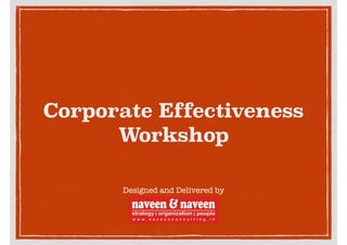 Corporate Effectiveness
Workshop
Designed and Delivered by
 