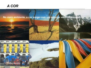 No meio
No meio ambiente, a cor surge com um enorme valor expressivo.
A COR
 