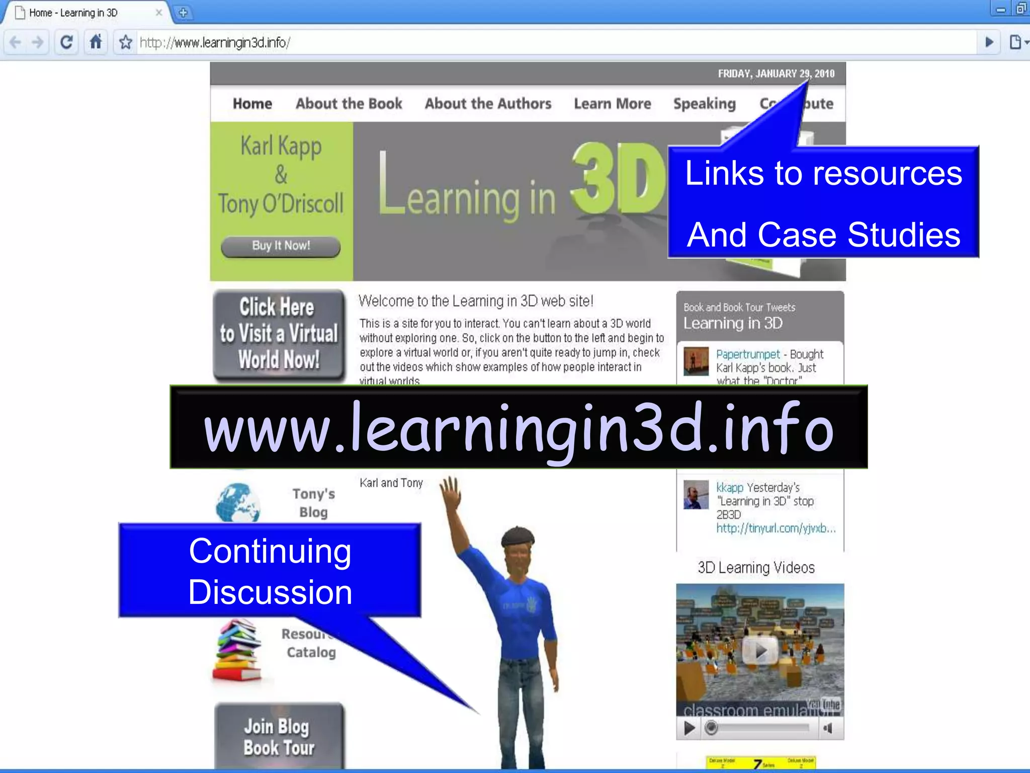 Links to resourcesAnd Case Studieswww.learningin3d.infoContinuing Discussion