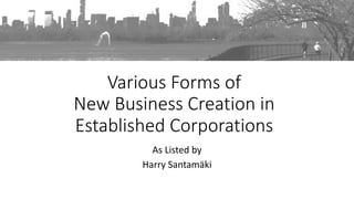 Various Forms of
New Business Creation in
Established Corporations
As Listed by
Harry Santamäki
 