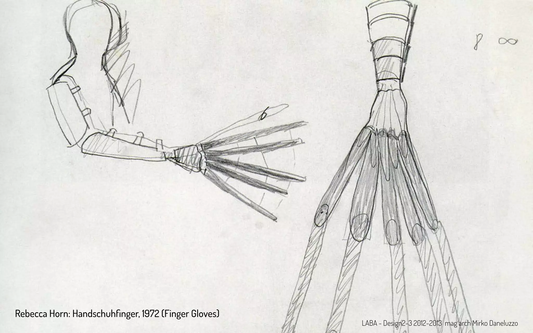 LABA - Design2-3 2012-2013 mag arch Mirko Daneluzzo
Rebecca Horn: Handschuhfinger, 1972 (Finger Gloves)
 