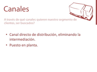 • Canal directo de distribución, eliminando la
  intermediación.
• Puesto en planta.
 