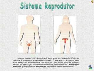Uma das funções que caracteriza os seres vivos é a reprodução. É através
dela que é assegurada a continuidade da vida. É pela reprodução que os seres
vivos asseguram a existência de descendentes. Sem ela as espécies extinguir-
se-iam. Na reprodução sexuada dois animais de sexos diferentes, masculino e
feminino, quando ocorre a fecundação, dão origem a seres semelhantes.
 
