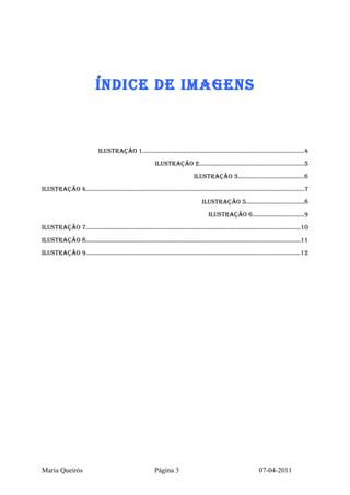 ÍNdiCe de iMAGeNS



                             iLUStRAçãO 1..............................................................................................4
                                                           iLUStRAçãO 2.............................................................5
                                                                                iLUStRAçãO 3......................................6
iLUStRAçãO 4................................................................................................................................7
                                                                                    iLUStRAçãO 5..................................8
                                                                                        iLUStRAçãO 6..............................9
iLUStRAçãO 7.............................................................................................................................10
iLUStRAçãO 8.............................................................................................................................11
iLUStRAçãO 9.............................................................................................................................12




Maria Queirós                                              Página 3                                               07-04-2011
 