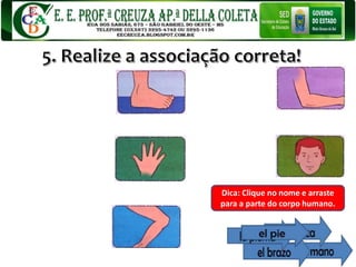 Dica: Clique no nome e arraste
para a parte do corpo humano.
 